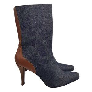 Donald J. Pliner Y2K Style Denim & Brown Leather High Heel Ankle Boots SZ 8.5